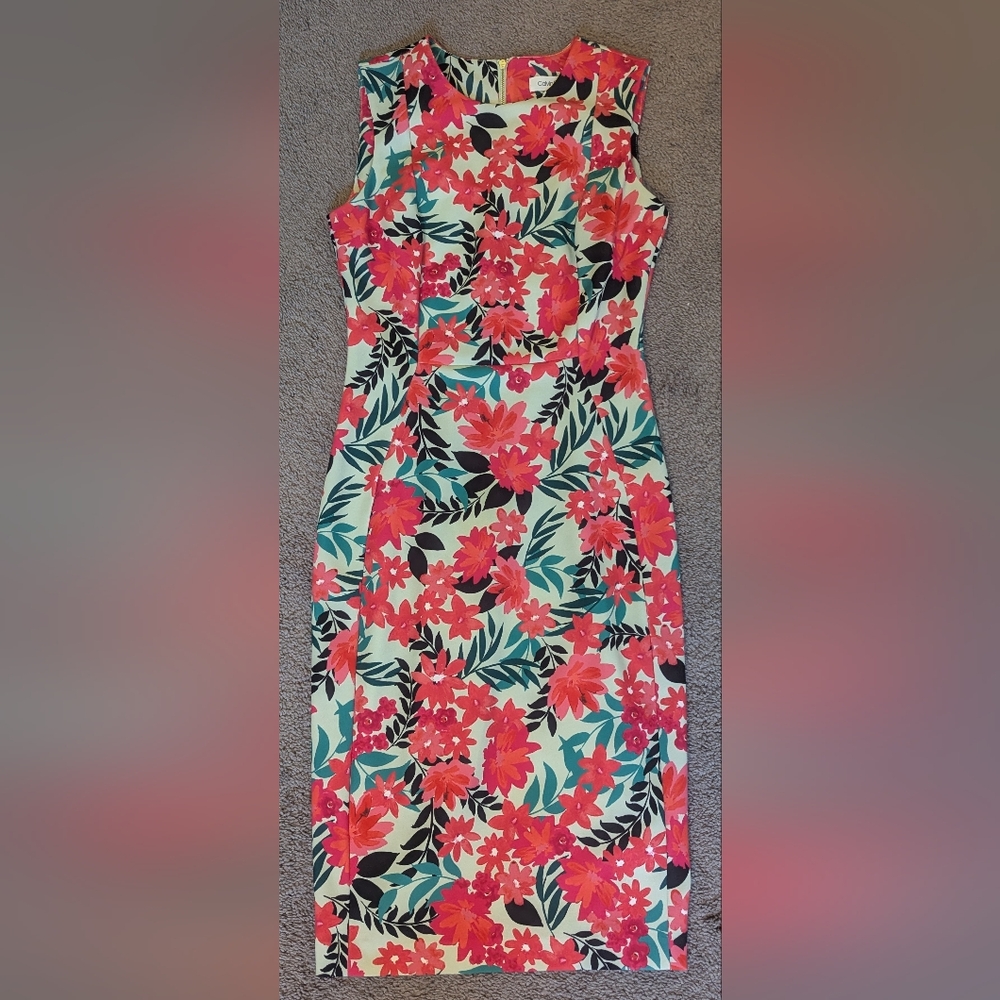 Calvin Klein Strapless Dress - Pink and Green Floral